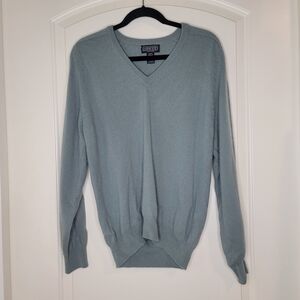 Lands End Fine 100% 2 PLY Cashere Mens V-Neck Sweater - Soft Blue